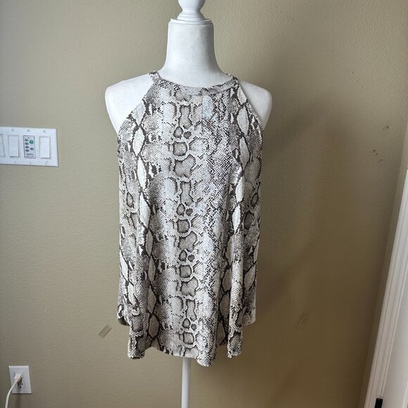 Olivia Grey Halter Neck Snakeskin Print Neutral Tone Tank Top Blouse Size Medium - Picture 2 of 8